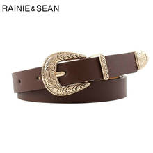 RAINIE-Cinturón de cuero para mujer, cinturones de café para mujer, cuero Pu Vintage grabado, cinturones de cuero para Jeans 2024 - compra barato