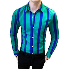 Men's Striped Shirt Business Casual Shirts Long Sleeve Slim Fit Blouses 2022 Spring Tuxedo Social Dress 2024 - buy cheap