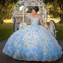 Кружевное бальное платье принцессы без рукавов с цветочной аппликацией и бисером 2024 - купить недорого