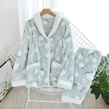Winter Pajamas Set Women Sleepwear Flannel Long Sleeves Night gown Homewear Thick Home Suit Sexy Nightwear Pregnant woman New 2024 - buy cheap