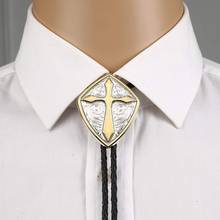 Золотой Romen shield cross pattrn bolo галстук для мужчин, индийский ковбойский кожаный канат, цинковый сплав галстук 2024 - купить недорого