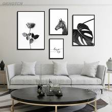 Black And White Print Canvas Painting Living Room Home Decoration Rose Horse Tropical Plant Word Modular Nordic Wall Art Poster 2024 - buy cheap