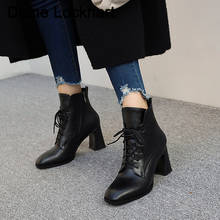 Autumn Winter High Heel Boots For Women's Lace Up Short Boots Women Heels Booties Business work Square head Shoes Classic Lady 2024 - buy cheap