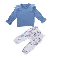 0-24M  Infant Ruffle Outfits  Toddler Long Sleeve Round Neck Solid Color Pullover + Floral Trousers 2024 - buy cheap