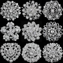 Rhinestone Crystal Silver Flower Brooches for Women Men Wedding Bridal Party Round Bouquet Brooch Pin Clear 2024 - buy cheap