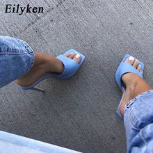 Eilyken 2021 New Summer Cozy Soft PU Leather Square Toe Women High Heel Mules Slippers Fashion Outdoor Party Dress Ladies Shoes 2024 - buy cheap