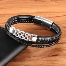 Multilayer Combination Stitching Stainless Steel Men's Leather Bracelet Geometric Figure Accessories Luxury Birthday Gift 2024 - buy cheap