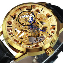 WINNER Official Watches Mens Brand Luxury Golden Skeleton Mechanical Watch Genuine Leather Strap Casual Business Wrist Watches 2024 - buy cheap