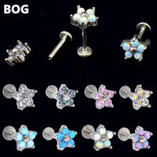 8PCS Wholesale G23 Titanium&Steel Opal Gem Labret Lip Ring Cubic Zircon Flower Ear Cartilage Tragus Helix Piercing Jewelry 16g 2024 - buy cheap