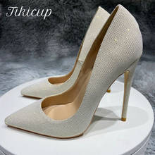Tikicup-zapatos de tacón de aguja plateados brillantes para mujer, calzado de tacón alto con punta puntiaguda, para boda, elegante, talla grande 2024 - compra barato