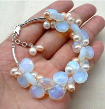 Jewelry Pearl Bracelet Wholesale Stunning handmade white pink pearl & moonstone bracelet Free Shipping 2024 - buy cheap