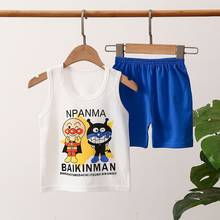 2pcs/set Summer Children Clothes For Boys Girls Cotton Cute Cartoon Sleeveless Vests Short Pant Clothing Sets 1-6 Years 2024 - buy cheap