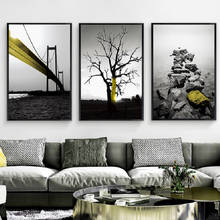 Yellow Bridge Stone Tree Black White Posters and Prints Landscape Wall Art Canvas Paintings Pictures for Living Room Decoration 2024 - buy cheap