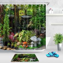 Spring Garden Small Fountain Green Plant Shower Curtain Waterproof Polyester Fabric Bathroom Door Mat Bath Curtain with Hooks 2024 - buy cheap