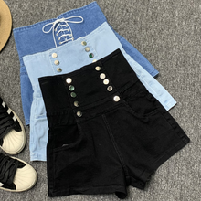 Summer 2022 Women Double Breasted High Waist Denim Shorts lace up Vintage Jeans Shorts 2024 - buy cheap