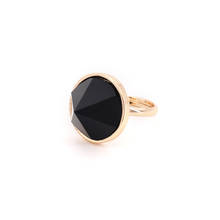 SRCOI Black Color Obsidian Stones Adjustable Metal Open Ring 2020 New Fashion Alloy Finger Ring Women Party Wedding Jewelry 2024 - buy cheap