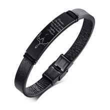 Vnox Mens Black Leather Bracelet Free Custom Engrave Messages with Stainless Steel ID Tag Jewelry 2024 - buy cheap