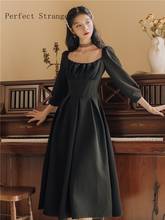 2021 Winter New Arrival Princess Style Elegant Square Collar Lantern Sleeve Woman Long Velvet Dress Black 2024 - buy cheap