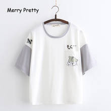 Merry Pretty Women Cartoon Print Patchwork T Shirts Harajuku Style Short Sleeve O-Neck Cotton T Shirt 2019 Summer Loose Tops Tee 2024 - buy cheap