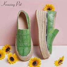 Krazing pot soft print sheep leather thick bottom shoes round toe waterproof slip on women autumn daily wear leisure pumps L84 2024 - buy cheap