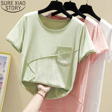 Summer Short Sleeve T Shirt Women 2020 Fashion Solid Cotton T-shirts Sweet Pocket Loose Tees Ladies Tops Shirts Clothes 9480 2024 - buy cheap