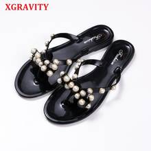 XGRAVITY-zapatos de gelatina con nudo de mariposa para mujer, chanclas de perlas para exteriores, sandalias de verano, B053 2024 - compra barato