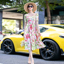 Miuximao-vestido de verão 2020, roupa feminina elegante e casual, alça espaguete, estampa de folhas verdes e flores 2024 - compre barato