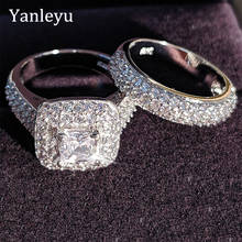 Yanleyu-Anillo de plata esterlina 925 para mujer, sortija de compromiso de boda con circonita AAA geométrica, 2 unids/set/set, PR384 2024 - compra barato