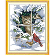 Kits de punto de cruz chinos de gato y pájaros de Navidad, amor eterno, algodón ecológico estampado 11CT 14CT, promoción de ventas de nueva tienda 2024 - compra barato