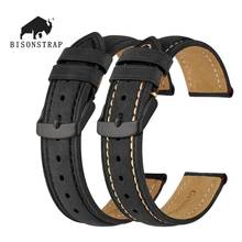 Ремешок для часов BISONSTRAP, винтажный кожаный браслет В Стиле Ретро Crazy Horse с черной пряжкой, сменный мужской Т-образный браслет для женщин и мужчин, 14-24 мм 2024 - купить недорого