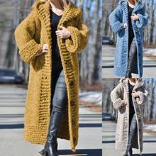 Long Knitted Cardigan Sweater Coat Braided Cardigan Women Winter Button Cardigan Long Sleeve Hooded Mid-length Knit Sweater Coat 2024 - buy cheap