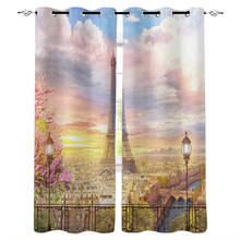 Cortina de tela para interiores, visillo de torre de París con flores para habitación, ventana grande, baño, cocina, dormitorio al aire libre 2024 - compra barato