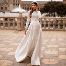 Lovermix-vestido de noiva de cetim com manga longa, ou sem manga, com faixas frisadas, 2021 2024 - compre barato