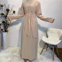 Bata musulmana de tela lisa y sedosa para mujer, abaya syari de longitud completa, servicio de adoración musulmán simple con cinturón, F2034 2024 - compra barato