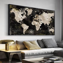 Mapa do mundo vintage, pintura em tela, pôster, terra, fotos para parede para sala de estar, arte de decoração, estilo nórdico 2024 - compre barato