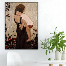 Pôster e impressões de gustav klimt, uma mãe segura a pintura a óleo infantil em tela para sala de estar, decoração caseira, pintura em tela 2024 - compre barato
