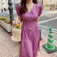 belt Plus size Summer Dress Girls Boho Party Female Vintage Dress purple Print lace up Short Sleeve Women Dresses Robe Vestido 2024 - buy cheap