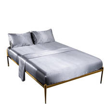Conjunto de cama de cetim com capa de colchão, lençol, fronha, cor sólida, cama de dormir, casal dos eua, queen, king 2024 - compre barato