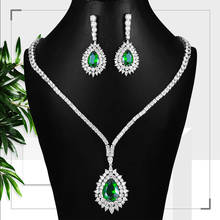 missvikki Luxury Green Crystal Angel tears Necklace Earrings Women Wedding Naija Bridal Cubic Zirconia Dubai Dress Jewelry Set 2024 - buy cheap