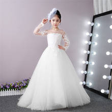 White Flower Girl Dresses Long Sleeves Lace Applique Tulle Ball Gown Kids First Holy Communion Dresses Pageant Gown Vestidos 2024 - buy cheap