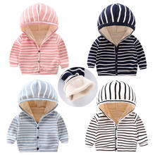 New Baby Toddler Infant Boys Girls Clothes Cute Hooded Striped Coat Winter Warm Unisex Coat Outerwear Jacket Kids Cute Coats 2024 - купить недорого