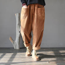 Женские Ретро литературные хлопковые вельветовые свободные Морковные штаны весенние и осенние брюки повседневные штаны 1801 2024 - купить недорого