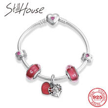 925 Sterling Silver Bracelet Bangles Rose Pink for Women with Glass Beads Tree of life Red Pendant Snake chain Bracelets Jewelry 2024 - buy cheap
