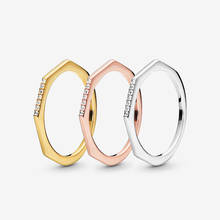 Аутентичные кольца из 100% стерлингового серебра 925 пробы многогранные 3 цвета кольца сердце гравировка кольца для женщин обручальные ювелирные изделия годовщина 2024 - купить недорого