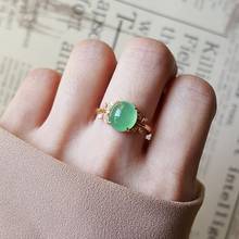 Original new rose gold inlaid diamond natural chalcedony egg round opening adjustable ring creative retro female silver jewelry 2024 - buy cheap