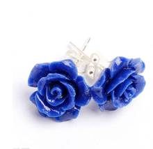 Moda jóias frete grátis senhora 12mm lapis lazuli esculpida rosa flor 925 prata esterlina brincos elegantes 2024 - compre barato
