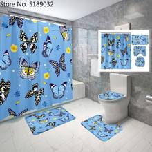 Butterfly Bathroom Curtain Set 4 Piece Waterproof Shower Curtain Colorful Toilet Lid Cover Non Slip Rug Mat Shower Curtain Sets 2024 - buy cheap