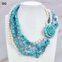 GuaiGuai Jewelry Natural White Pearl Turquoise Blue Chalcedony Necklace 20.5" 2024 - buy cheap
