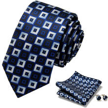 Blue Plaid Silk Tie Brooches Men Wedding Tie Hanky Set Italy 7.5cm Fashion Designer Neckties for Men Gift Party Geometric 2024 - buy cheap