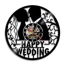 Happy Wedding Decorative Wall Clock Modern Design Couple Silhouette Vinyl Record Clock 3D Wall Watch Handmade Wedding Gift 2024 - buy cheap